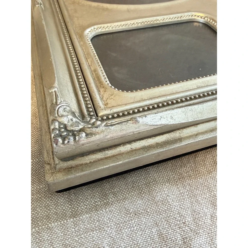 Vintage Silver 7 Opening Collage Picture Frame, Ornate Tabletop Frame